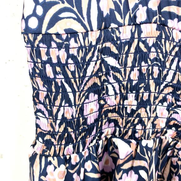 J.Crew V-Neck Mini Dress Floral Fields Navy Smocked Waist Ruffle Neck Medium - Picture 10 of 16